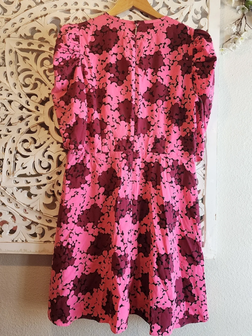 KATE SPADE NEW YORK NWOT WOMENS PINK BUBBLEN DOT SMOCKED FRONT TIE DRESS SIZE 12
